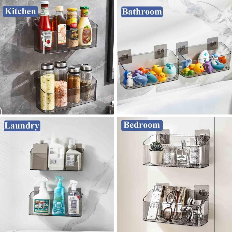 Eunion Bath Toy Storage Organizer, Adhesive Shower Caddy Shower Organizer, Bathtub Toy Holder, Large Capacity Wall Mounted Holder No Drill Shelves Rack, Clear Black - Image 2
